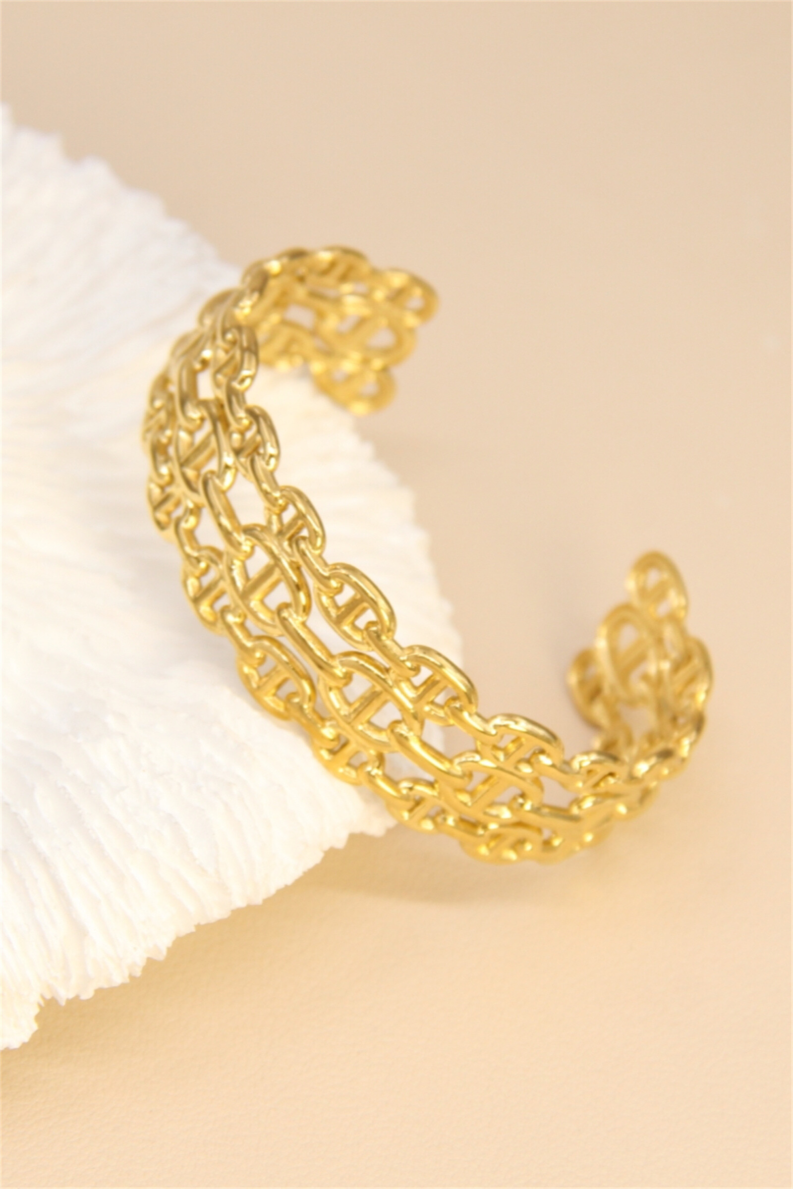Grossiste Bellissima - Bracelet jonc chaîne marine ajourée – Acier inoxydable