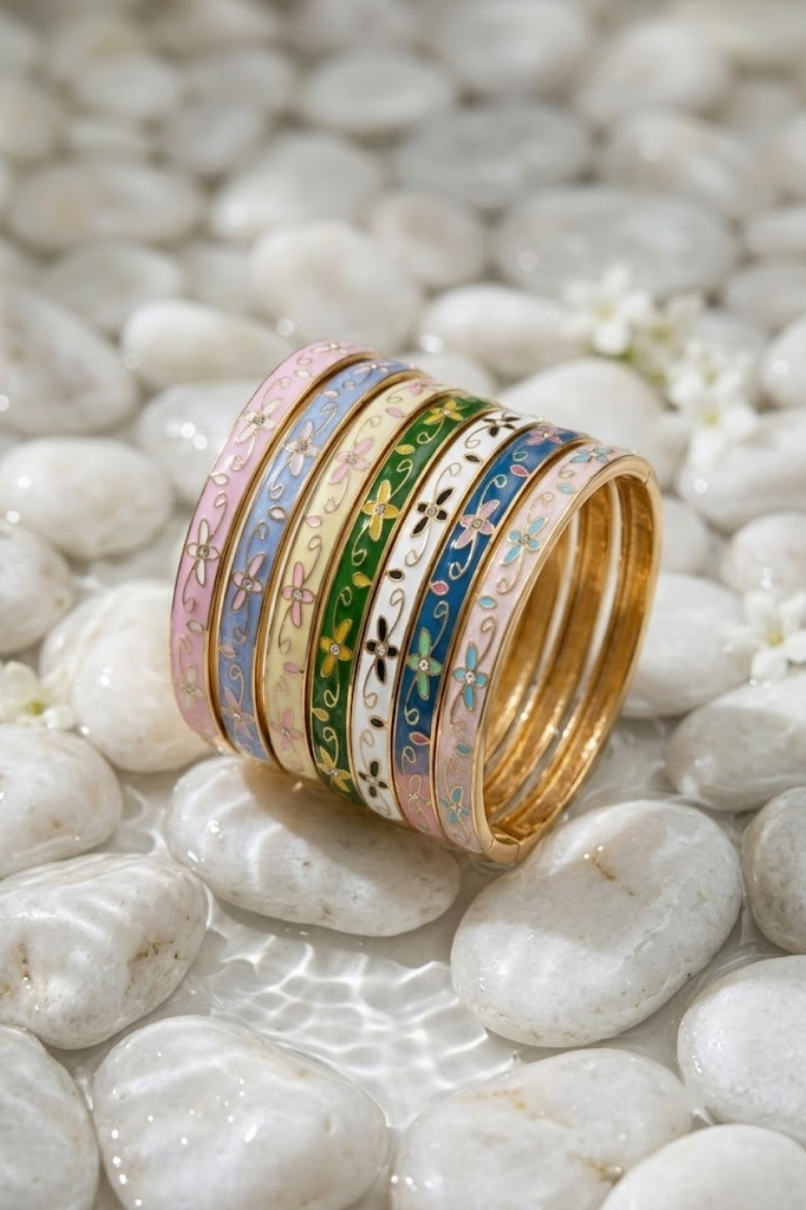 Grossiste Bellissima - Bracelet Jonc Thaïlandais Émaillé Fleuri – Jardin Précieux