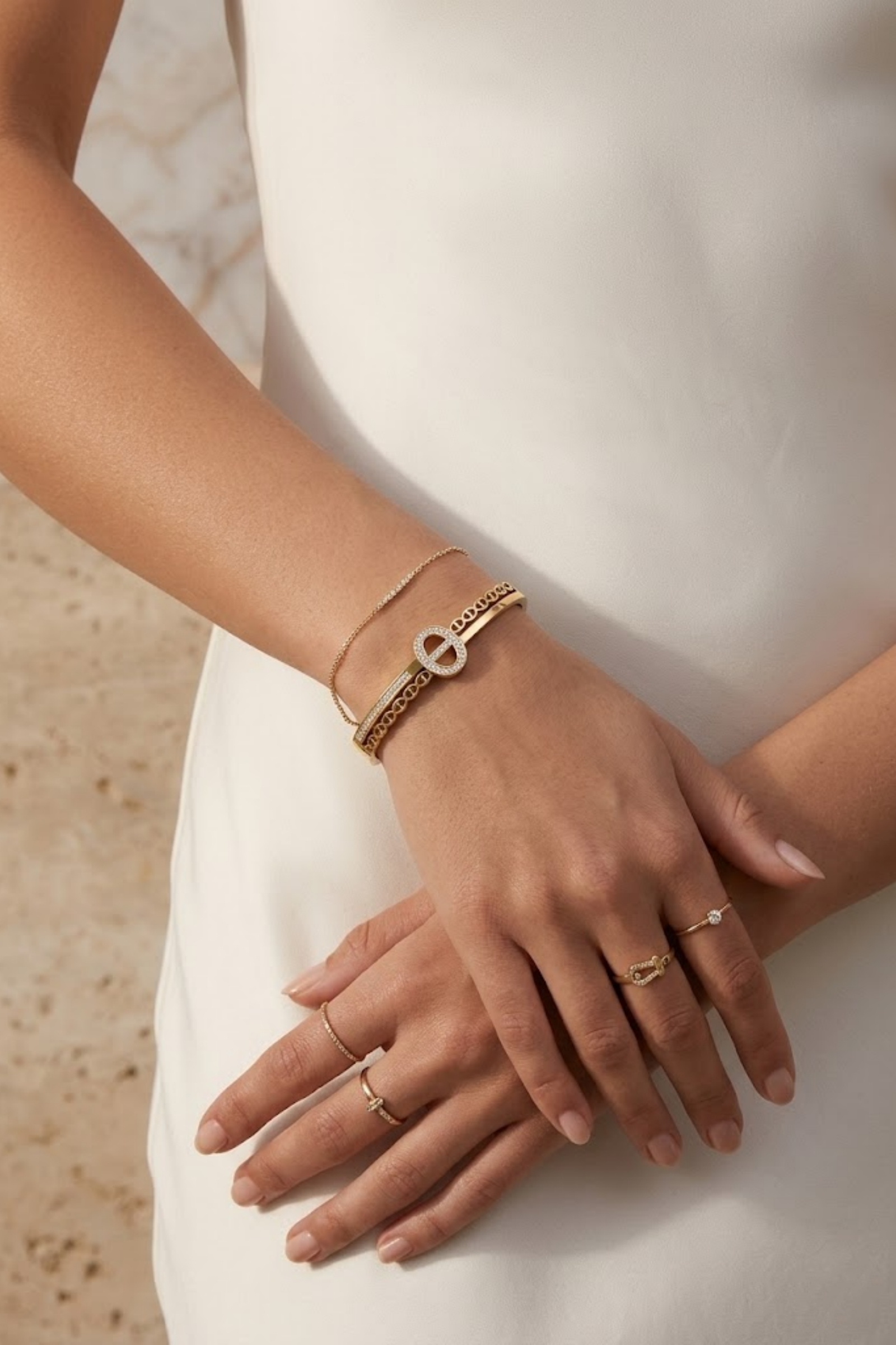 Grossiste Bellissima - Bracelet Jonc Boucle Marine Strass en Acier Inoxydable