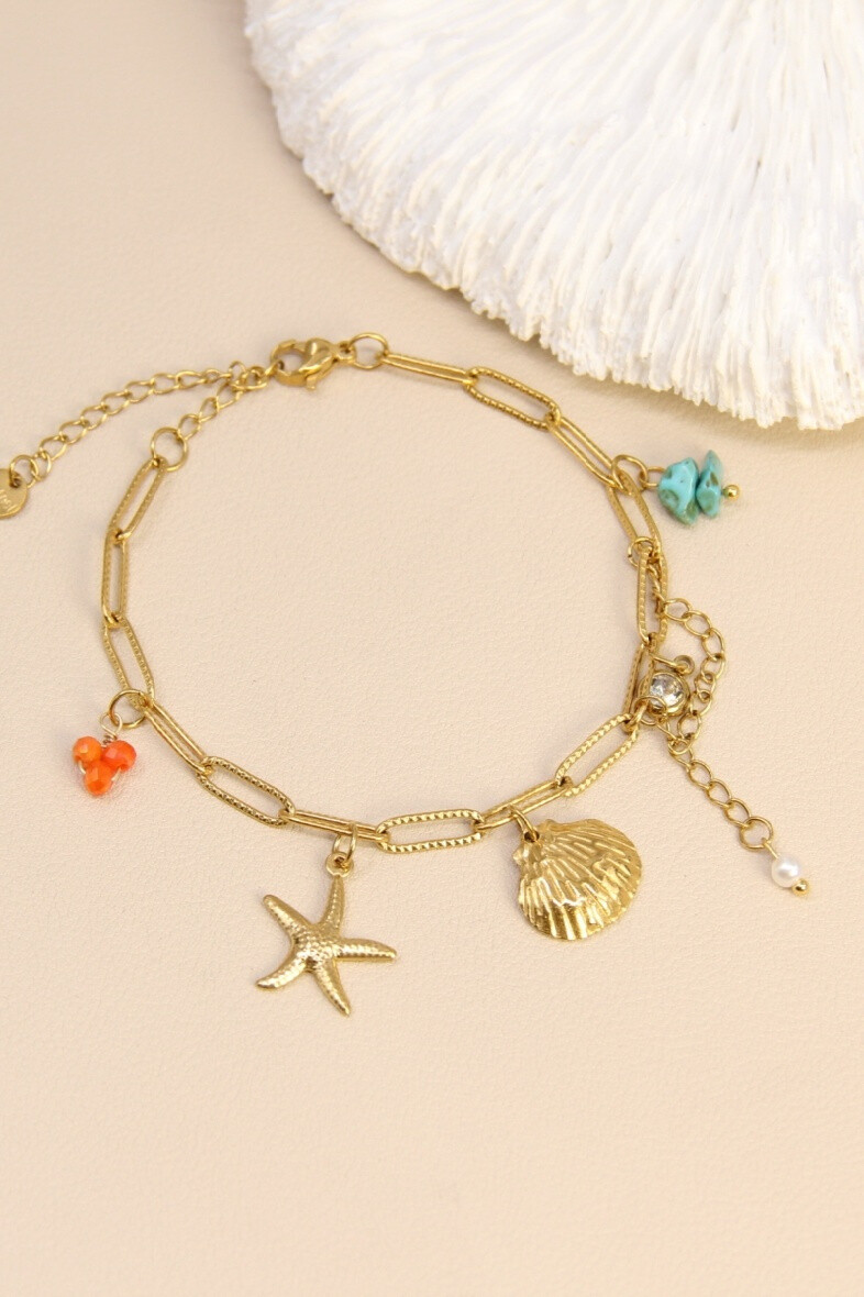 Mayorista Bellissima - Pulsera de tendencia de verano de acero inoxidable - amuletos marinos y eslabones elaborados