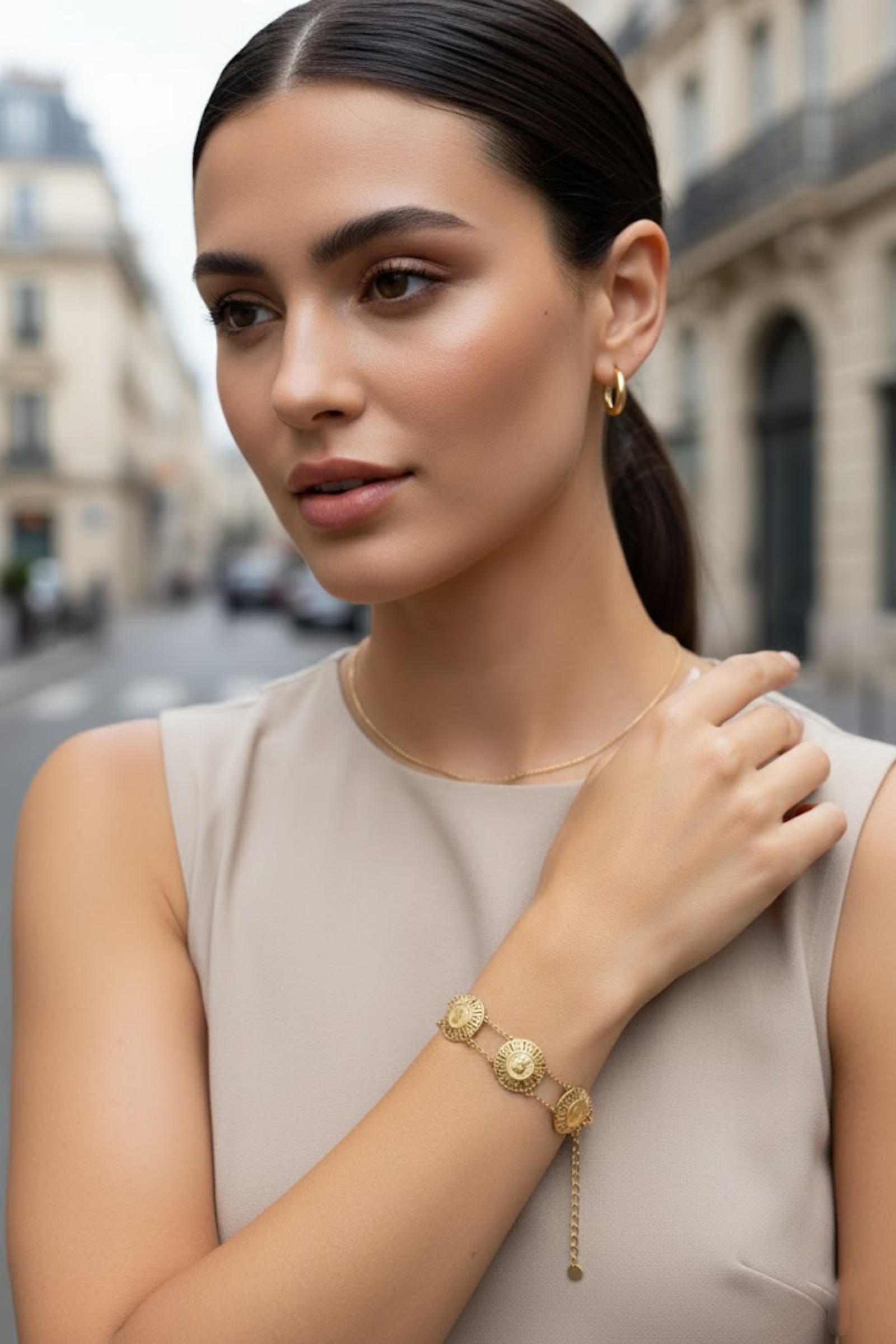 Mayorista Bellissima - Pulsera de Medallas Doradas en Acero Inoxidable – Estilo Antiguo Chic