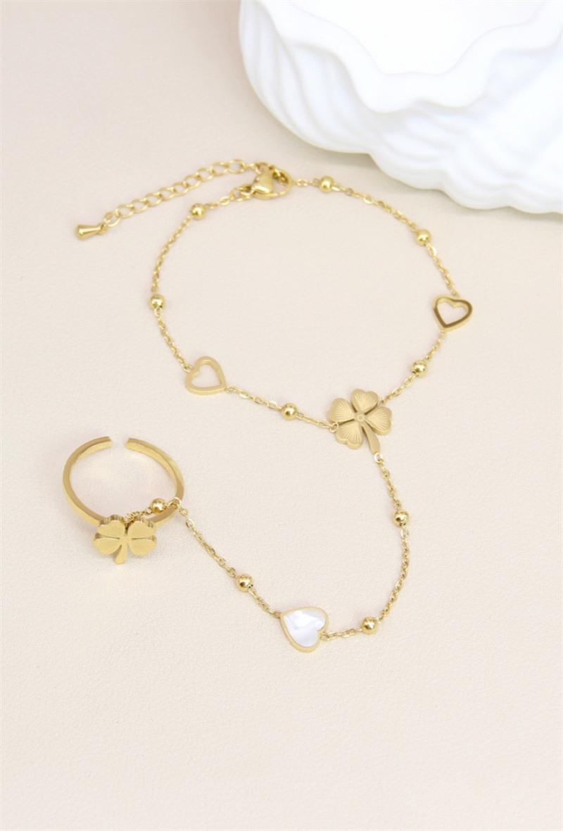 Grossiste Bellissima - Bracelet Bague Trèfle en Acier Inoxydable – Charme Porte-Bonheur