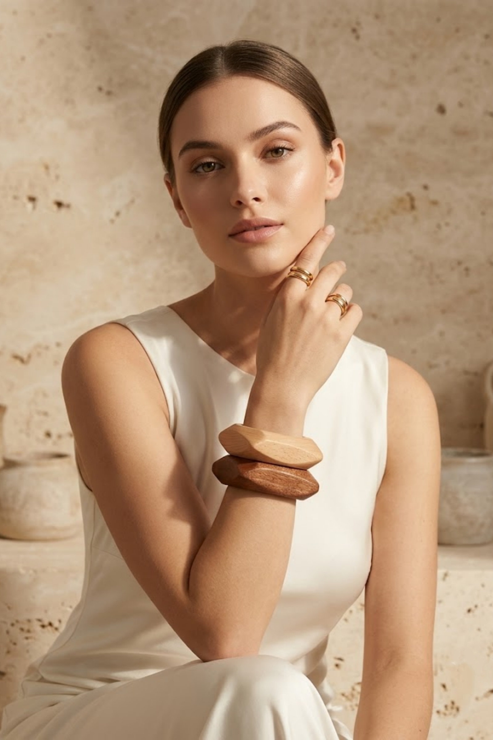 Grossiste Bellissima - Bracelet Manchette Carré Effet Bois en Résine – Bracelet Tendance Femme