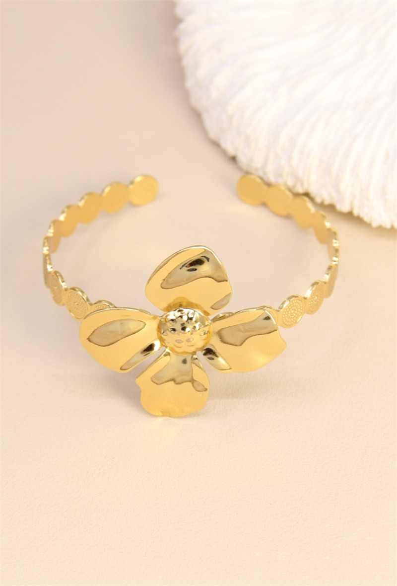 Grossiste Bellissima - Bracelet jonc fleur ajustable en acier inoxydable – élégance nature sublimé