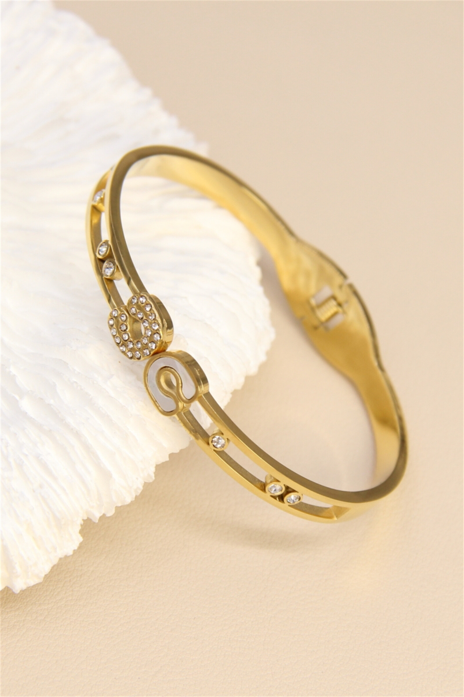 Grossiste Bellissima - Bracelet Jonc épingle – Acier Inoxydable, Strass & Émail Blanc