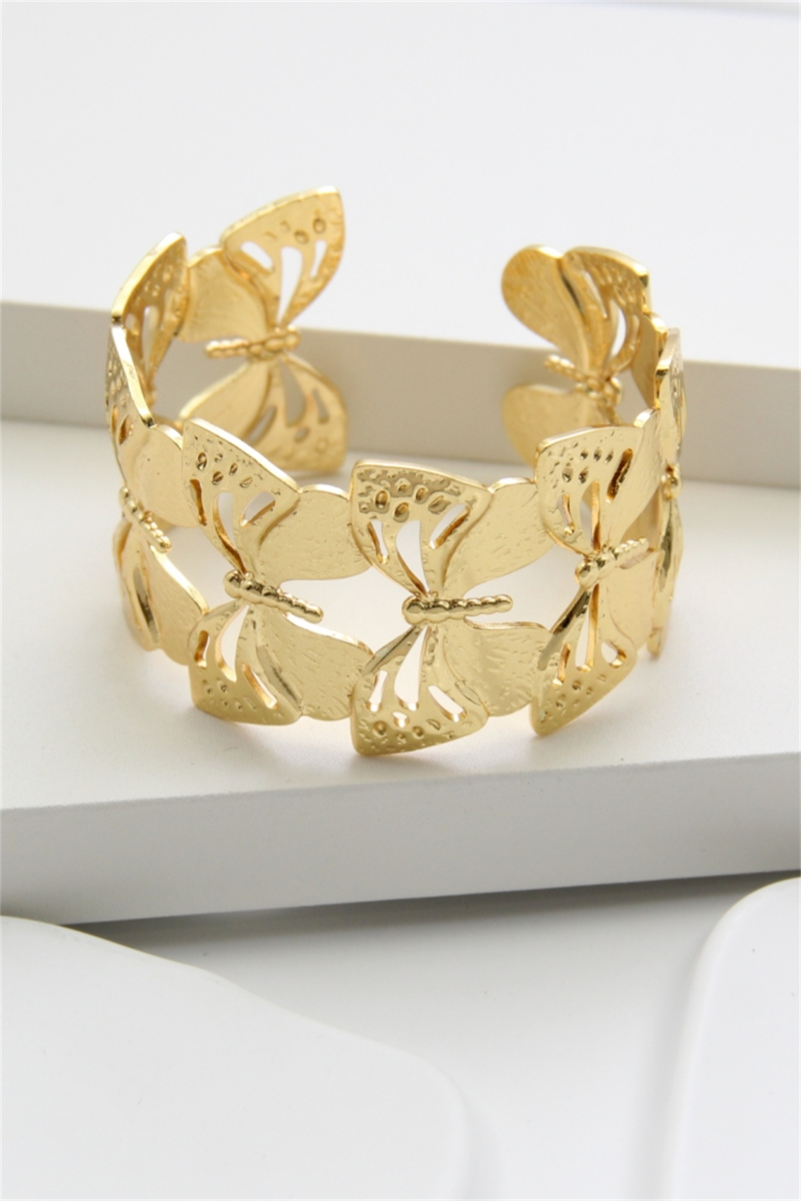 Bracelet Femme Jonc En Acier Inoxydable Doré Avec Strass - Neuf Sans Emballage