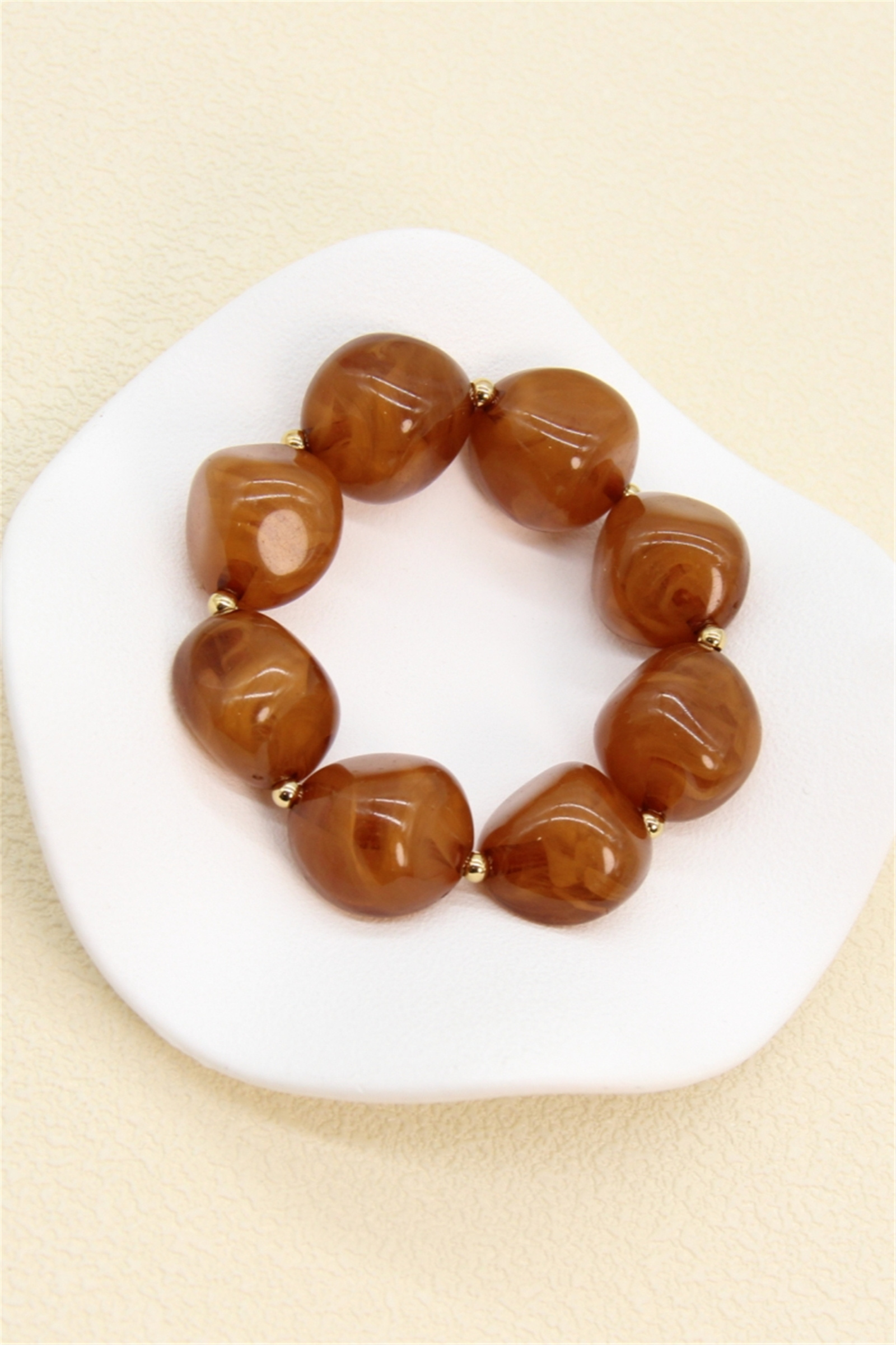 Grossiste Bellissima - Bracelet Élastique Résine Brun – Style Nature Chic