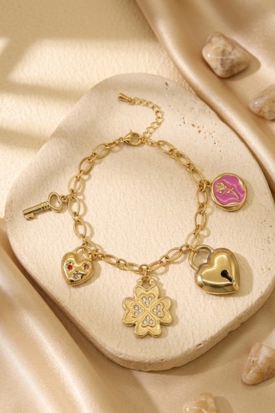 Mayorista Bellissima - Pulsera de Charms con Candado de Corazón en Acero Inoxidable Mayorista Bellissima - Pulsera de Charms con Candado de Corazón en Acero Inoxidable