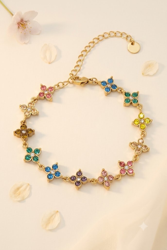Grossiste Bellissima - Bracelet Fleur Strass en Acier Inoxydable – Éclat Fleuri & Élégance