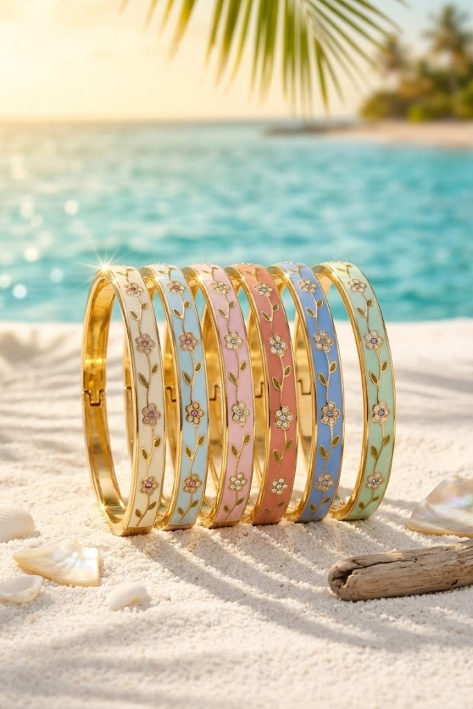 Mayorista Bellissima - Brazalete Tailandés de Flor de Acero Inoxidable Esmaltado – Disponible en Varios Colores