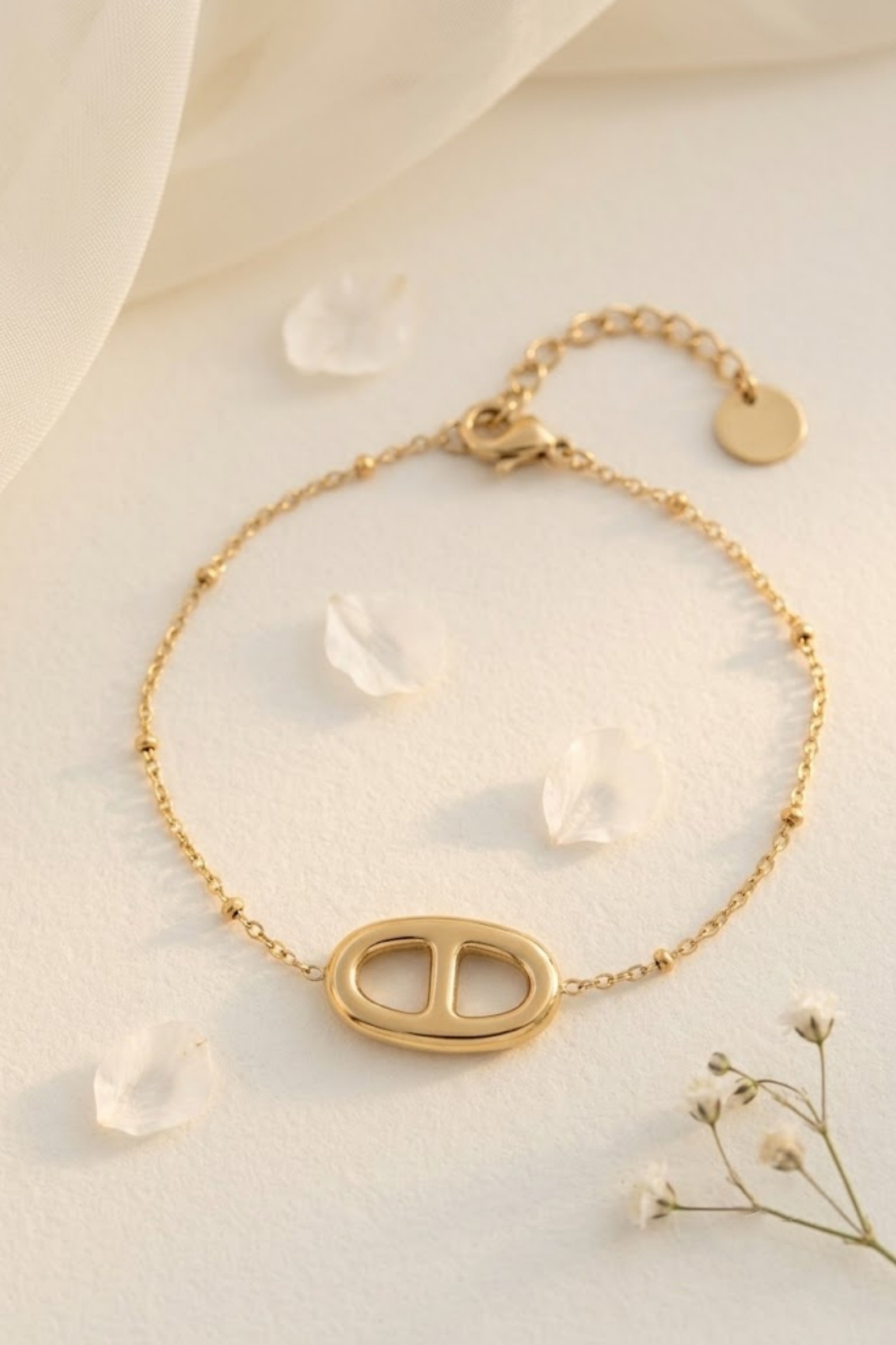 Großhändler Bellissima - Marine-Kettenglied-Armband – Goldene Eleganz
