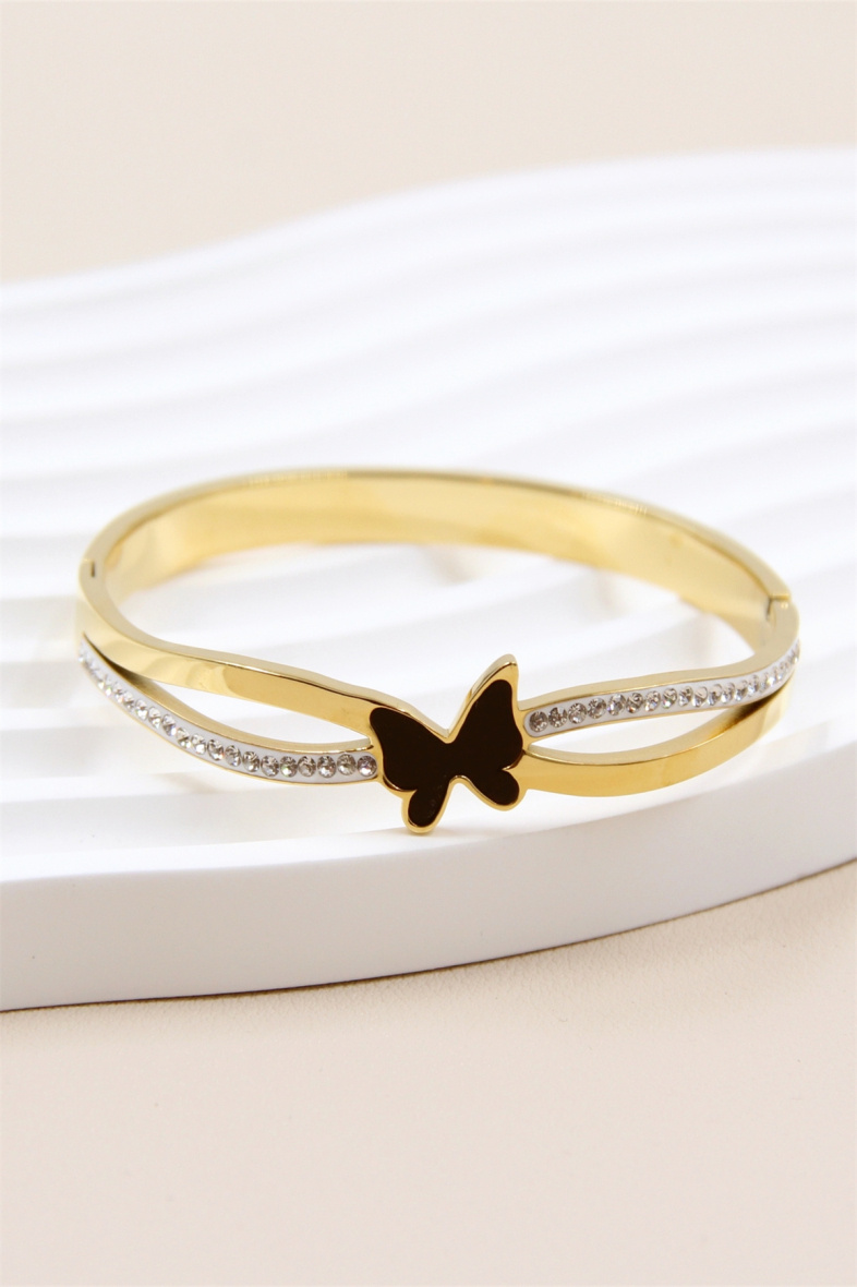 Grossiste Bellissima - Bracelet jonc papillon orné de strass en acier inoxydable
