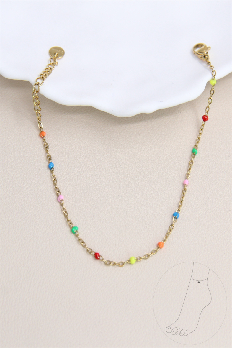 Mayorista Bellissima - Tobillera fina decorada con pequeñas cuentas de acero inoxidable de colores.