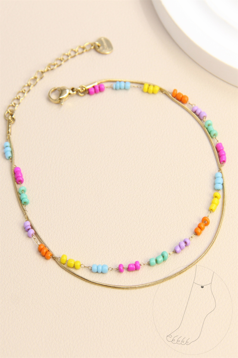 Grossiste Bellissima - Chaîne cheville perle de rocaille double rangs en acier inoxydable