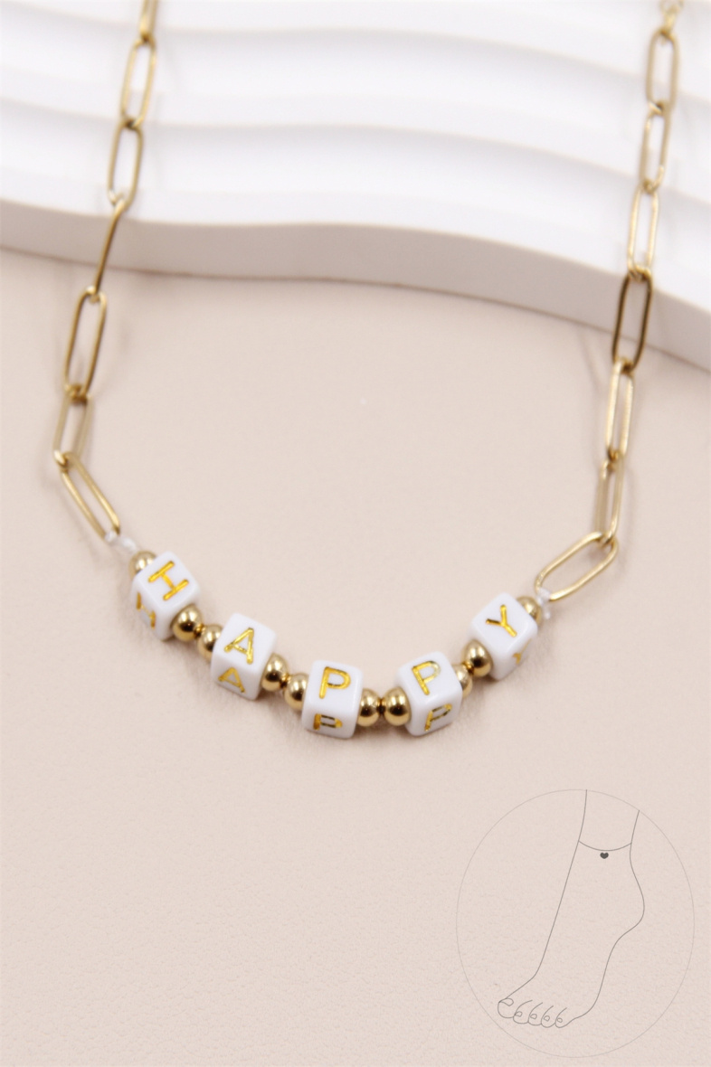 Mayorista Bellissima - Tobillera de malla grande “HAPPY” de acero inoxidable
