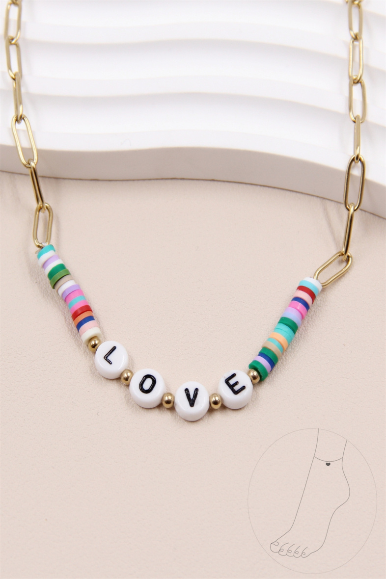 Grossiste Bellissima - Chaîne cheville "LOVE" ornée de perle de heishi