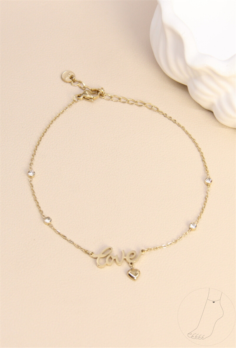 Grossiste Bellissima - Chaîne de Cheville "Love" & Cœur - Élégance Romantique en Acier Inoxydable