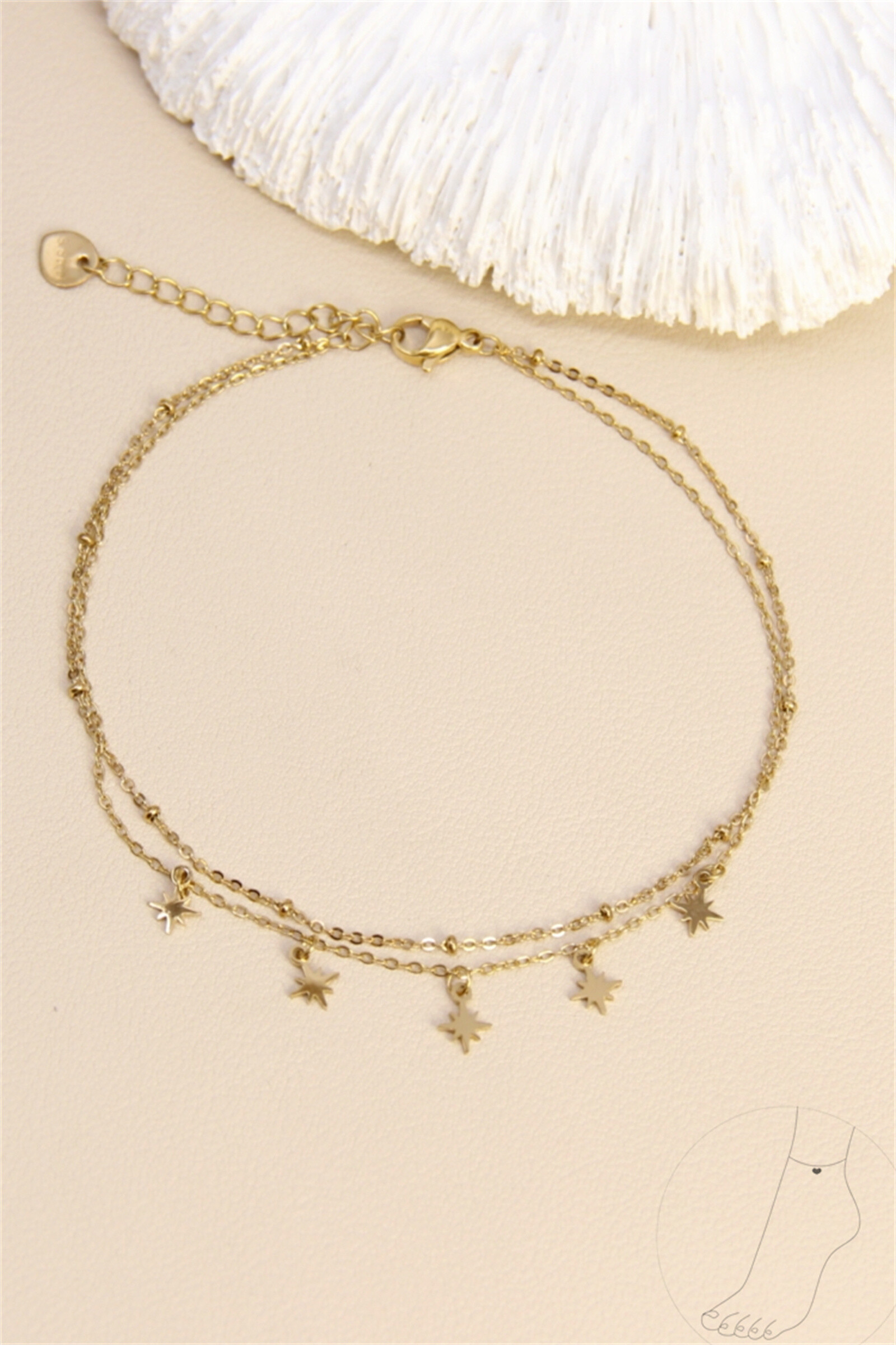 Mayorista Bellissima - Cadena de tobillo de acero inoxidable - Brillantes estrellas de doble fila