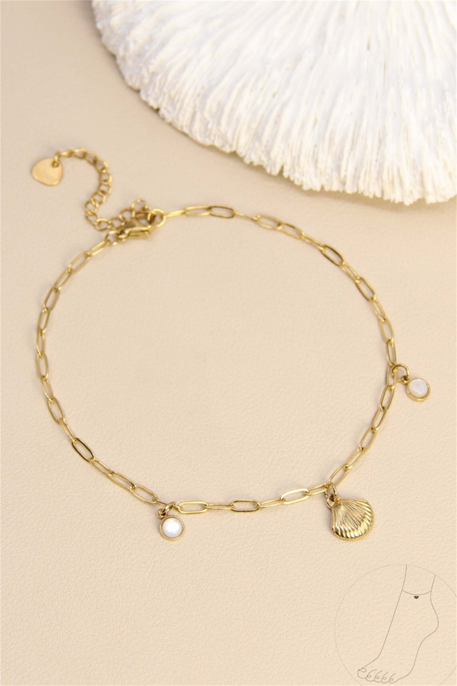 Mayorista Bellissima - Cadena de tobillo con concha - Acero inoxidable y cuentas