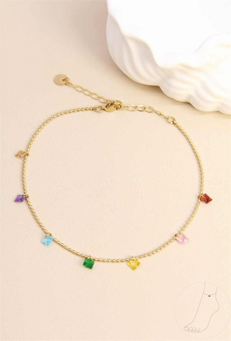 Grossiste Bellissima - Chaîne de Cheville Acier Inoxydable – Pampilles Cristal Multicolores