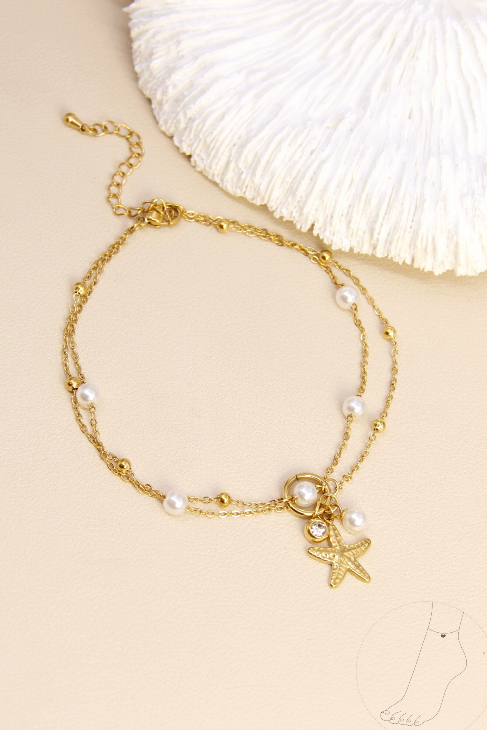 Mayorista Bellissima - Cadena de tobillo de estrella - acero inoxidable dorado y cuentas