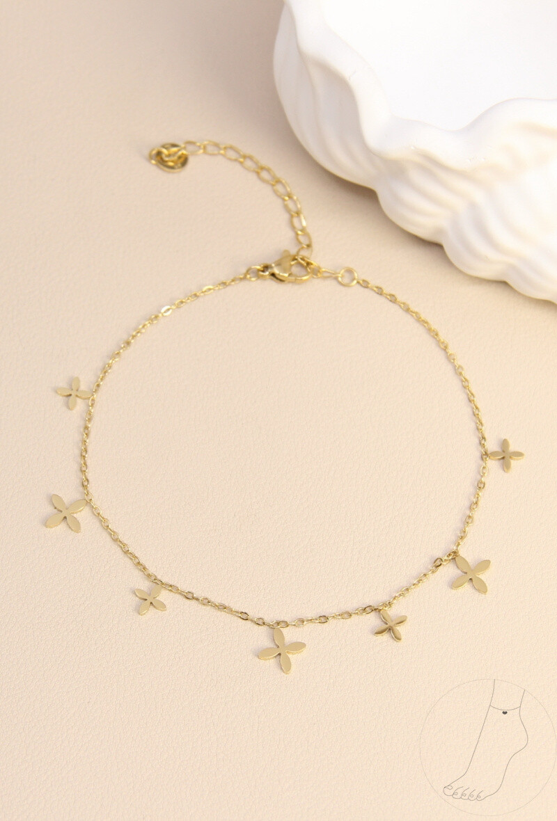 Wholesaler Bellissima - Stainless steel ankle chain - Delicate flower charms