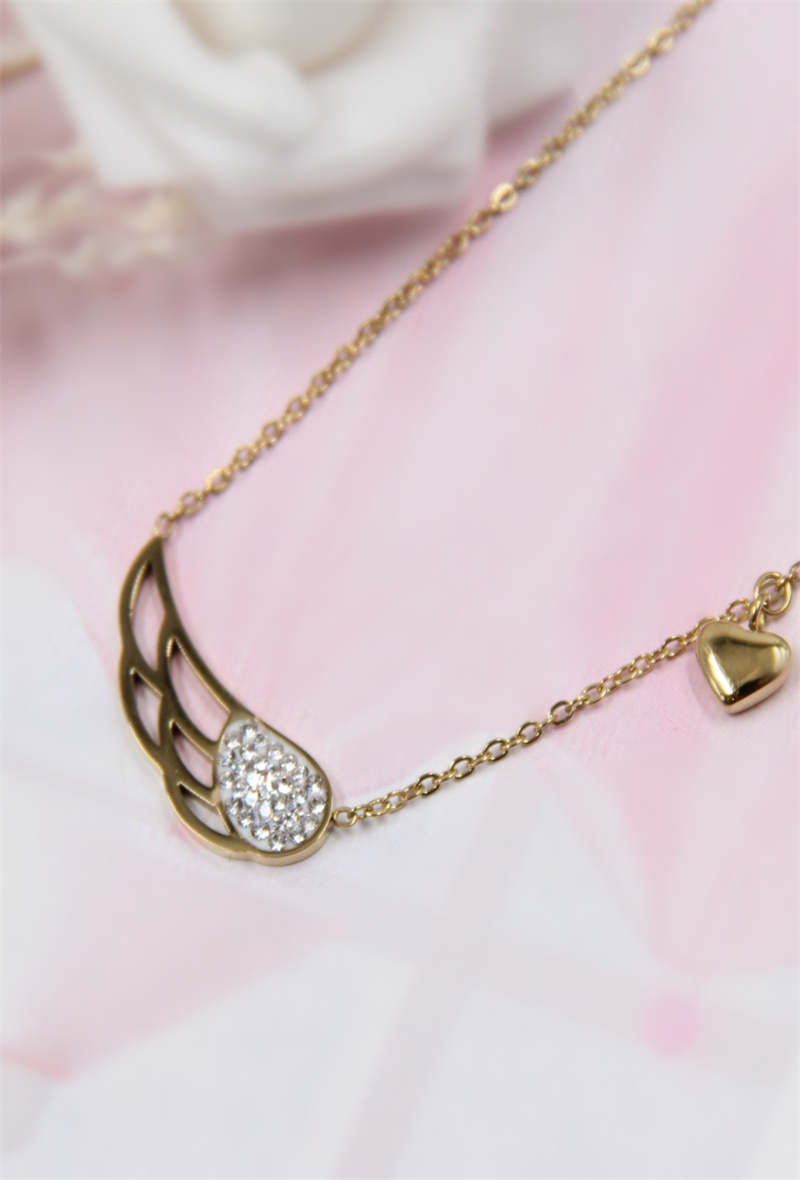 Grossista Bellissima - Collana con ali di diamanti sintetici in acciaio inossidabile