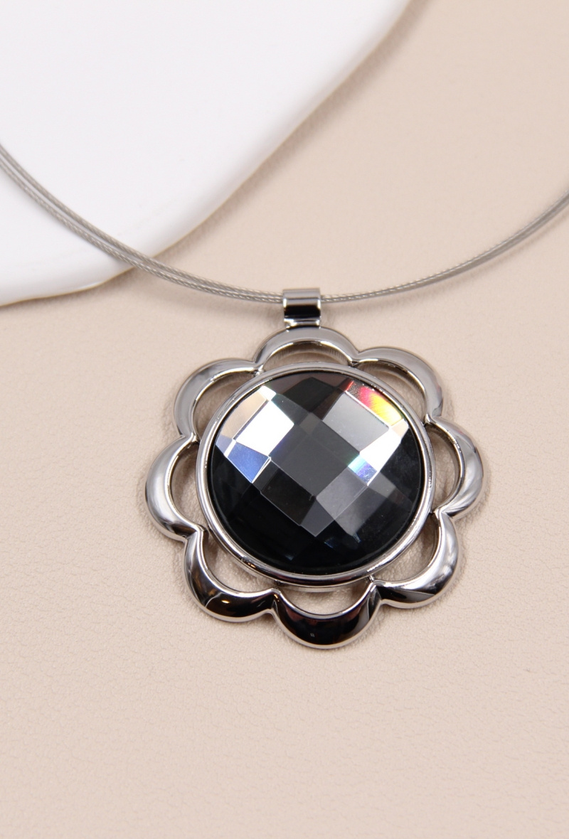 Mayorista Bellissima - Collar de cable de acero inoxidable con colgante de cristal en metal rodiado
