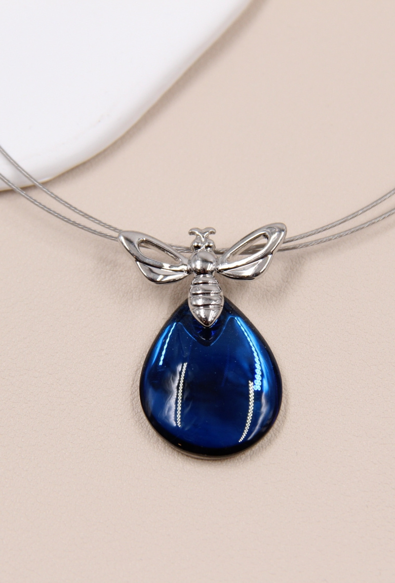 Mayorista Bellissima - Collar de cable de acero inoxidable con colgante de cristal en metal rodiado