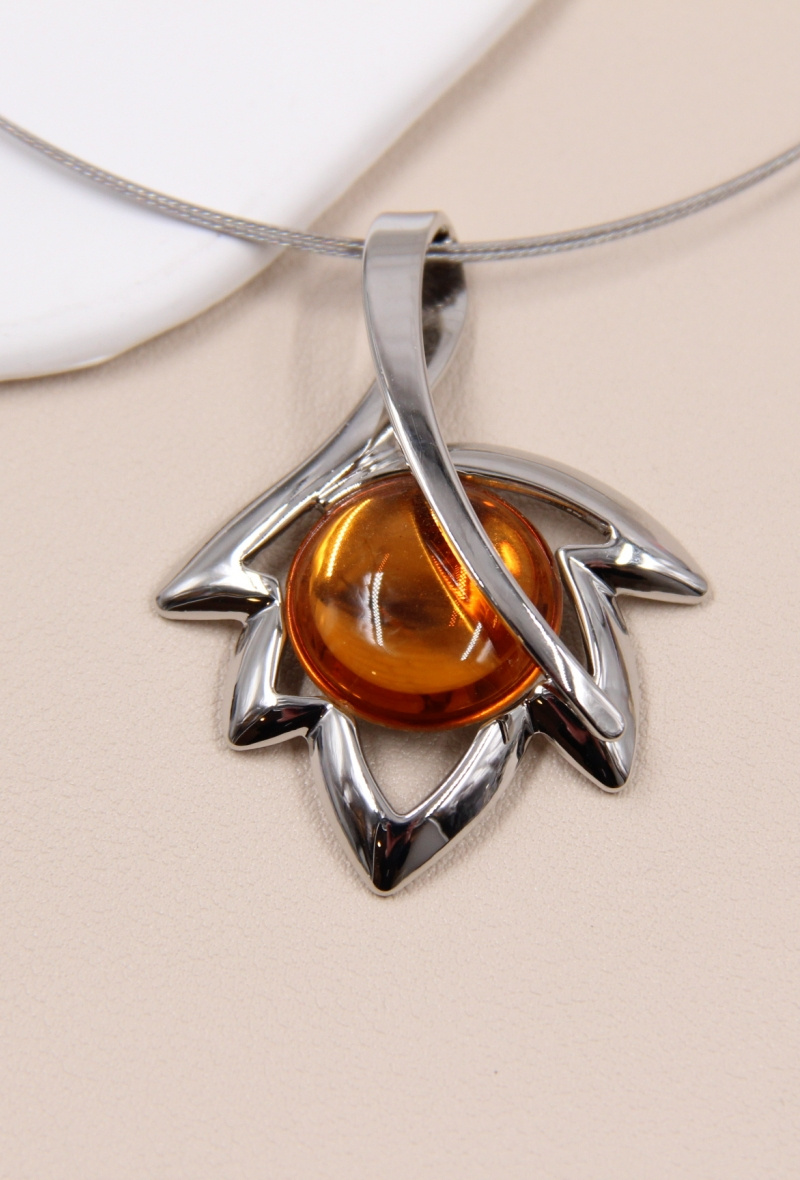 Mayorista Bellissima - Collar de cable de acero inoxidable con colgante de cristal en metal rodiado