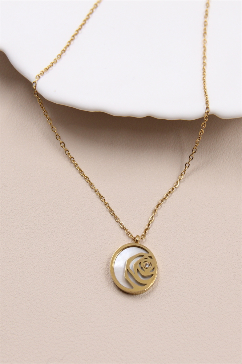 Mayorista Bellissima - Collar de flores nacaradas en acero inoxidable