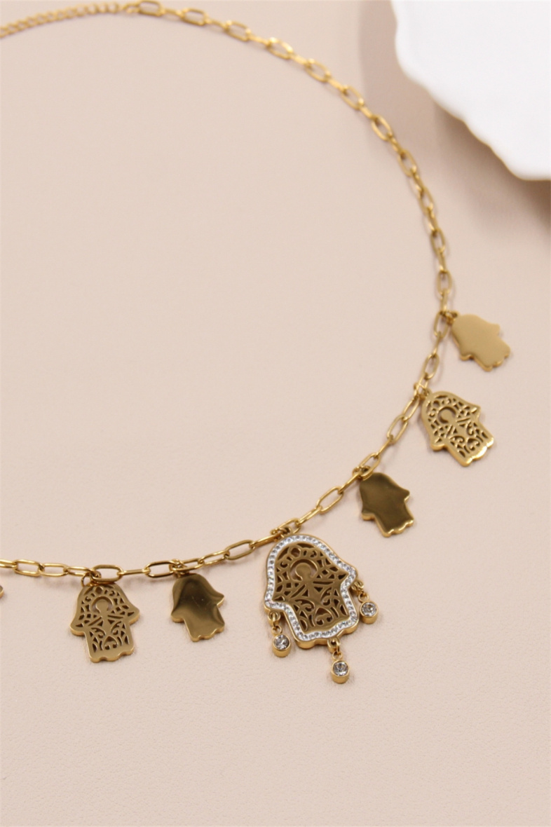 Mayorista Bellissima - Collar Mano de Fatma en acero inoxidable.