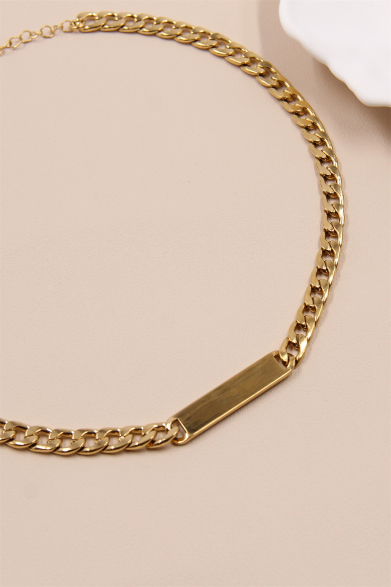 Mayorista Bellissima - Collar de eslabones grandes con placa lisa de acero inoxidable.