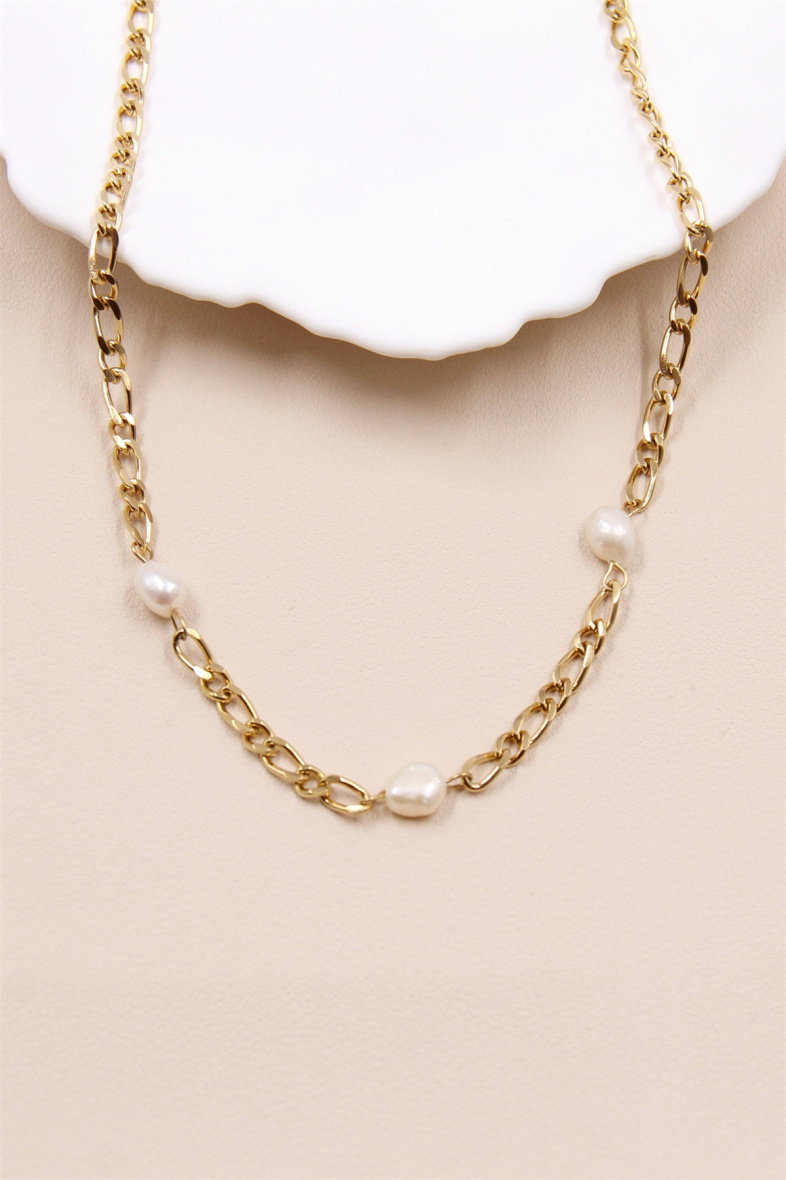 Grossiste Bellissima - Collier perle d'eau douce chaîne maillon en acier inoxydable
