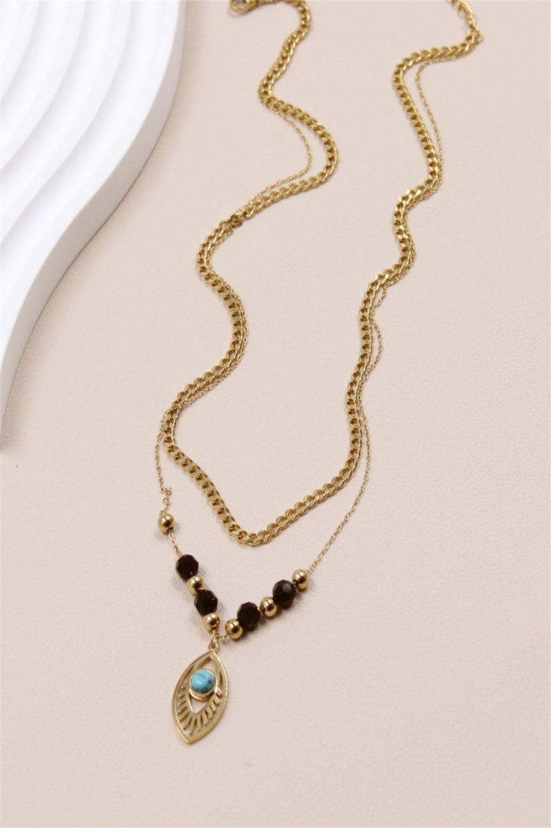 Mayorista Bellissima - Collar de ojos con cadena de doble hilera de piedras en acero inoxidable
