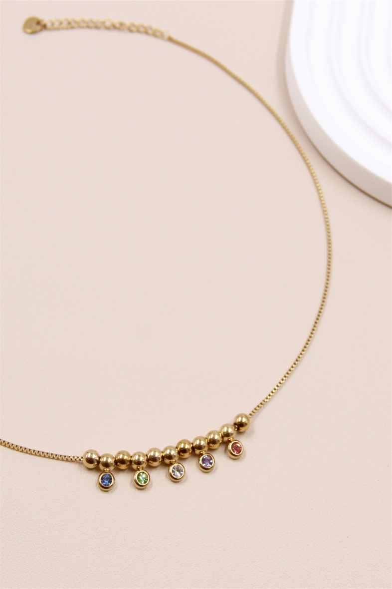 Mayorista Bellissima - Collar de perlas engastado con cristal de circonio en acero inoxidable