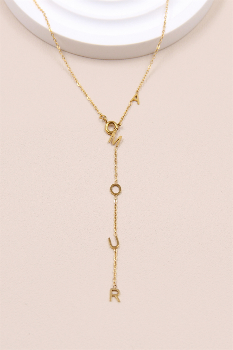 Wholesaler Bellissima - Y design “LOVE” message necklace in stainless steel