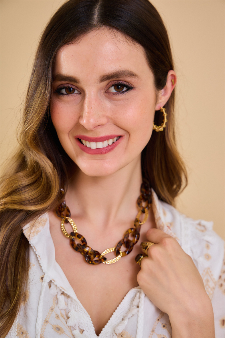 Wholesaler Bellissima - Leopard resin ring necklace intertwined in stainless steel chain