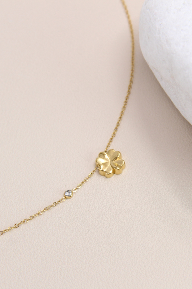Grossista Bellissima - Collana di fiori adornata di strass, regolabile in acciaio inossidabile