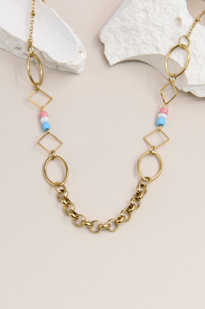 Grossiste Bellissima - Collier géométrique orné de perle en acier inoxydable