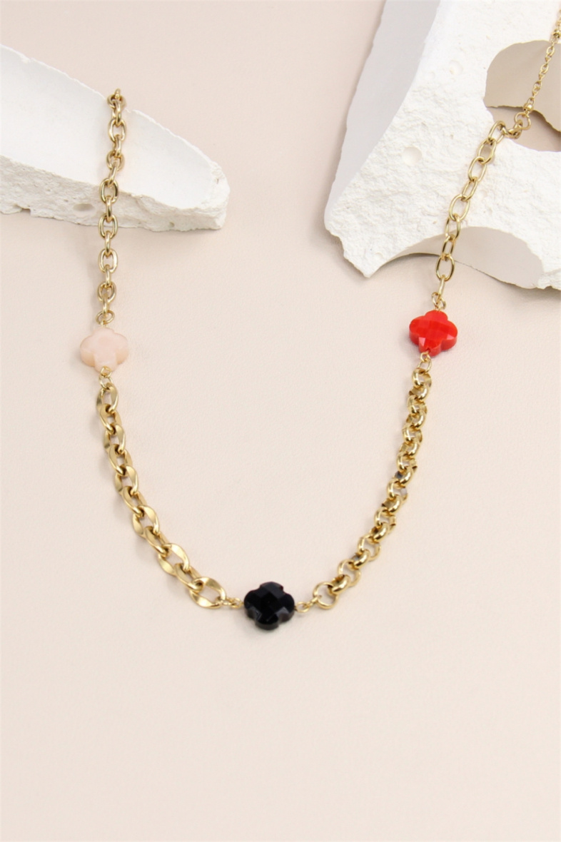 Grossiste Bellissima - Collier trèfle maille en acier inoxydable