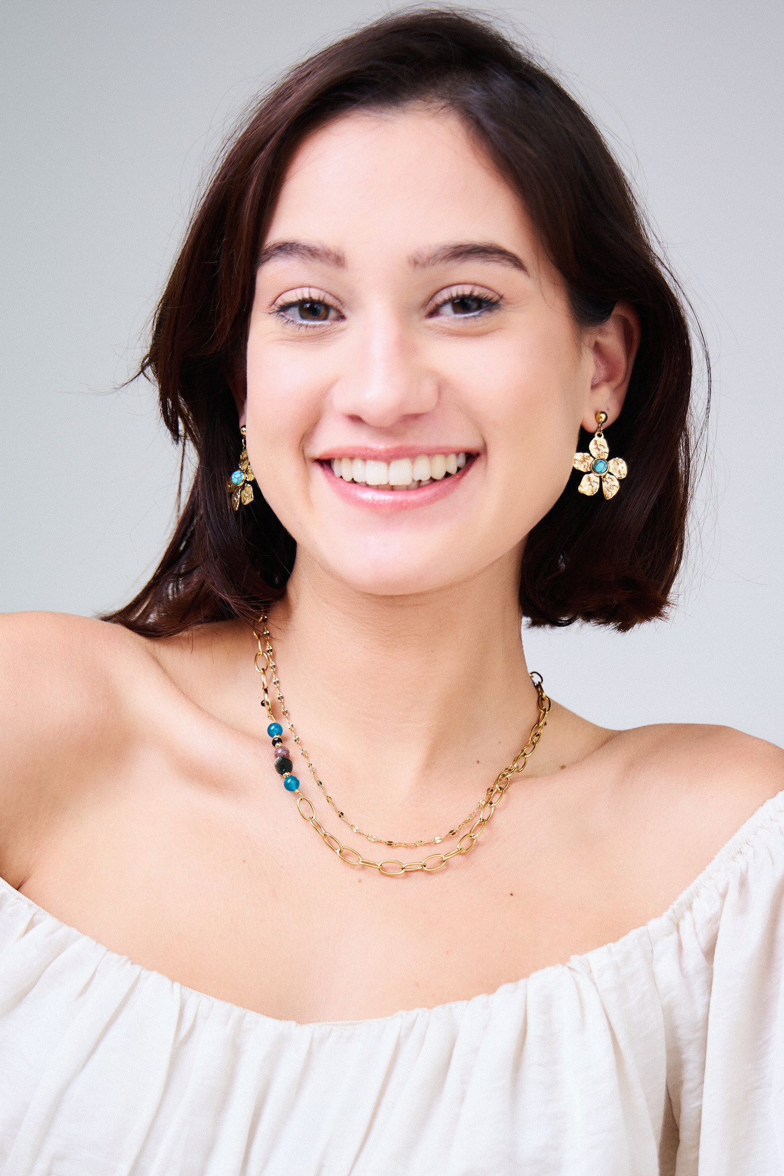 Grossiste Bellissima - Collier orné de pierre double rangs en acier inoxydable