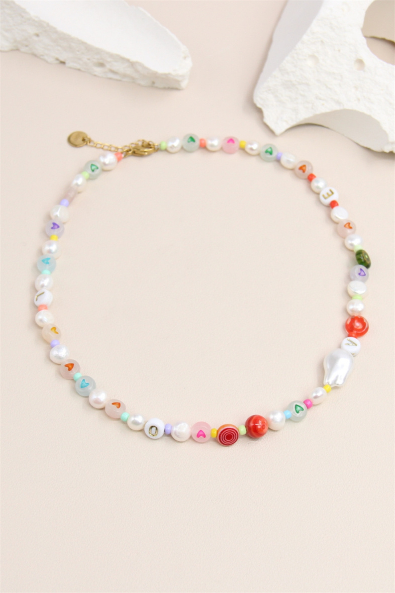 Grossiste Bellissima - Collier orné de perle cœur florissante en acier inoxydable