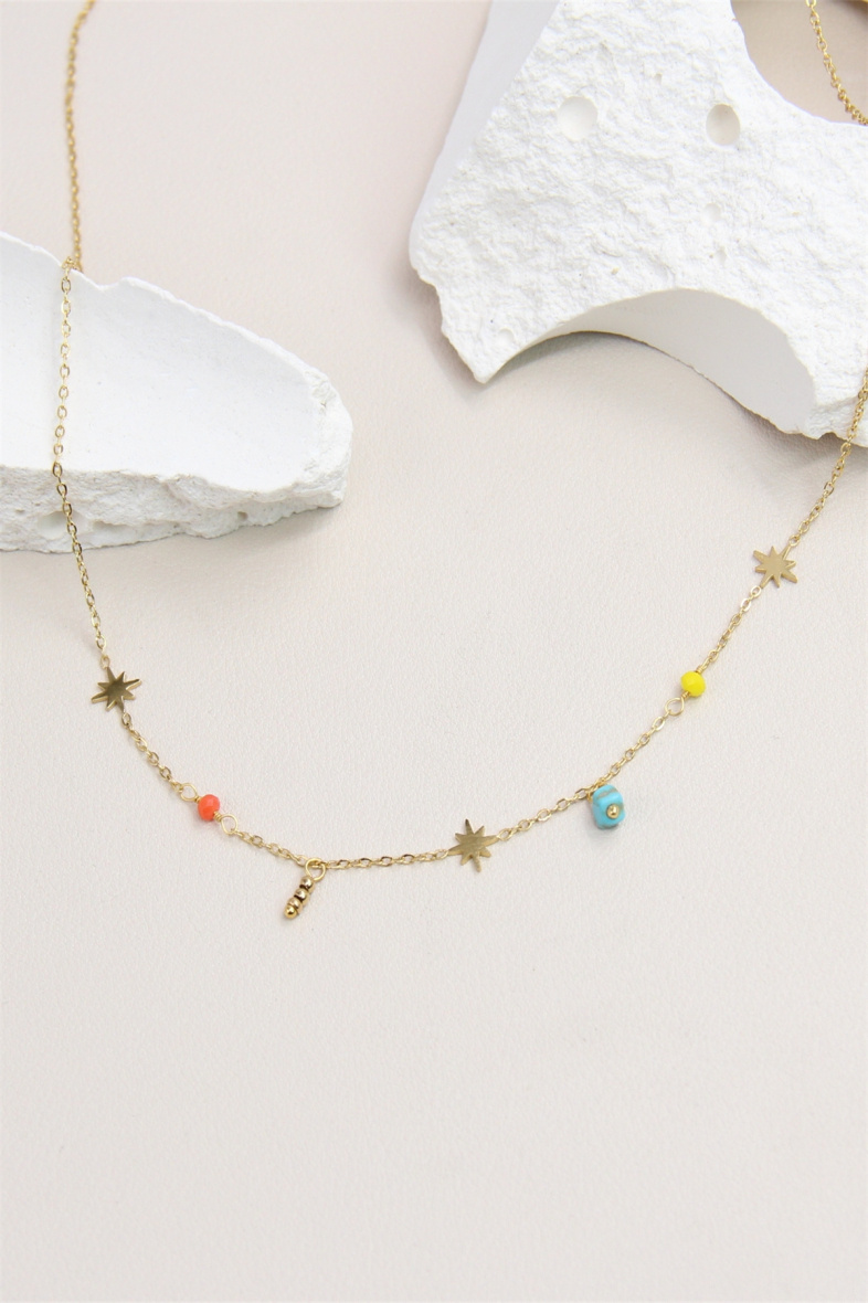 Grossiste Bellissima - Collier étoile orné de pierre en acier inoxydable