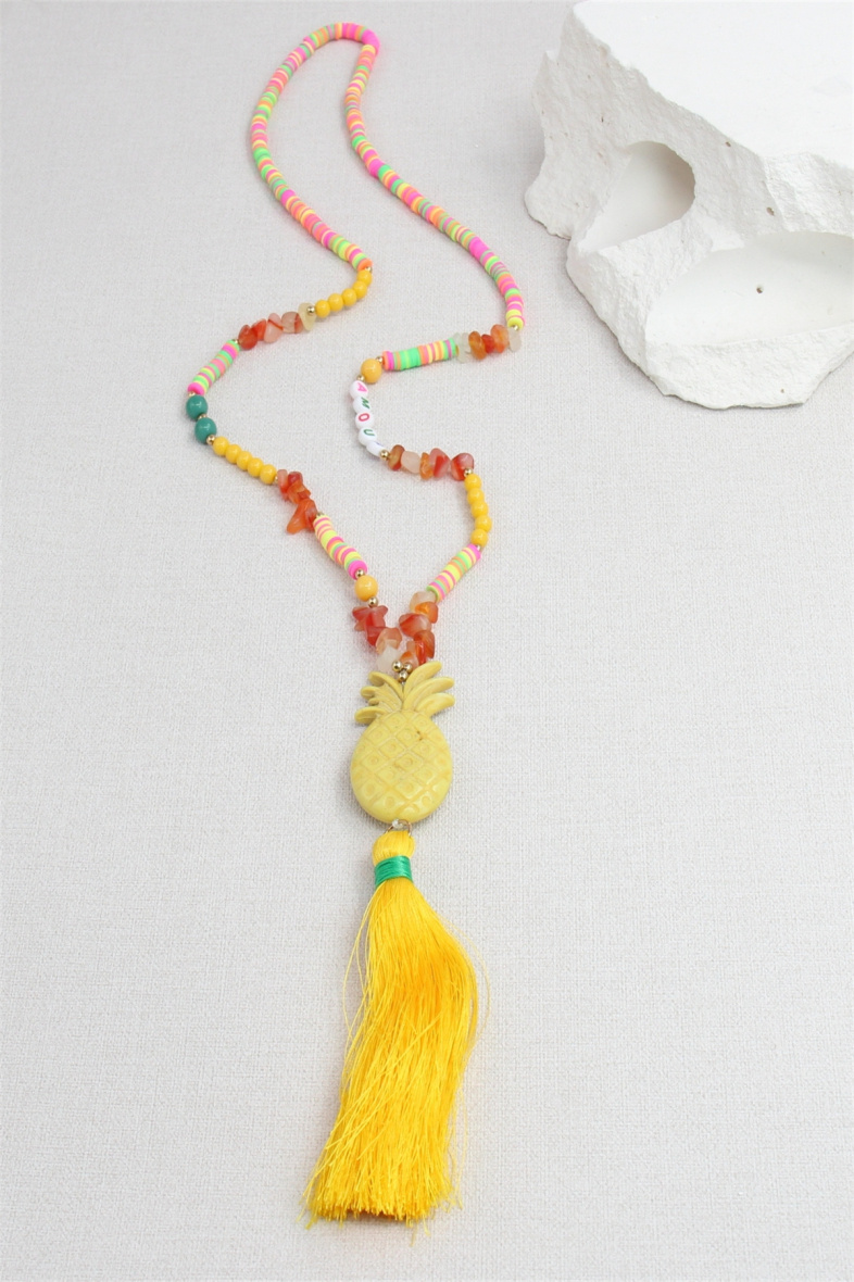 Grossiste Bellissima - Sautoir ananas pierre pom-pom en perle d'heishi