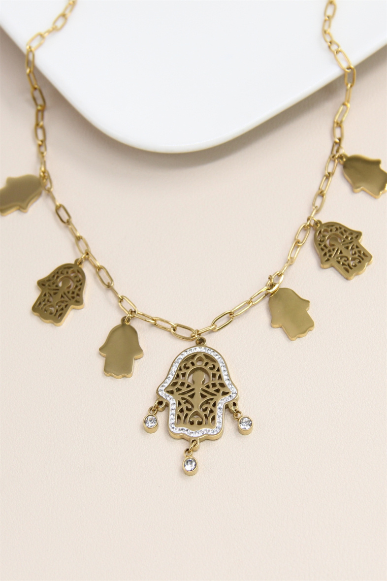 Grossiste Bellissima - Collier en Acier Inoxydable avec Charms Main de Fatma