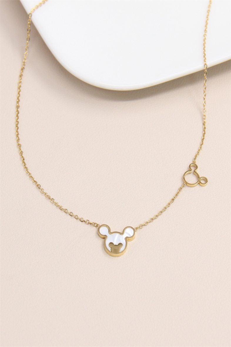 Grossiste Bellissima - Collier en Acier Inoxydable avec Pendentif Mickey Orné de Nacre