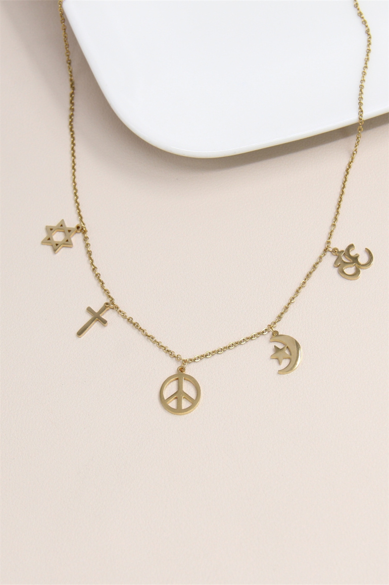 Wholesaler Bellissima - Stainless Steel Necklace with Five Religions Charms