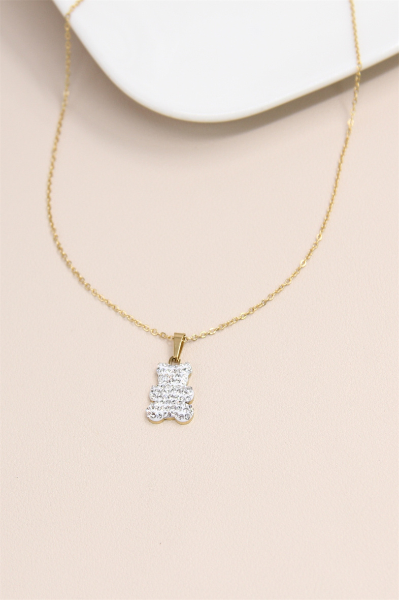 Grossiste Bellissima - Collier Nounours Orné de Strass en acier inoxydable