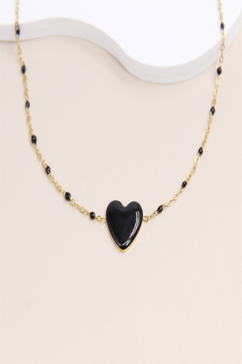 Grossiste Bellissima - Collier Cœur Émaillé en Acier Inoxydable